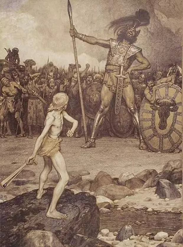 تصویر زیر نبرد حضرت داوود با جالوت را نشان می‌دهد.